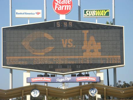 Reds Dodgers day scoreboard.JPG